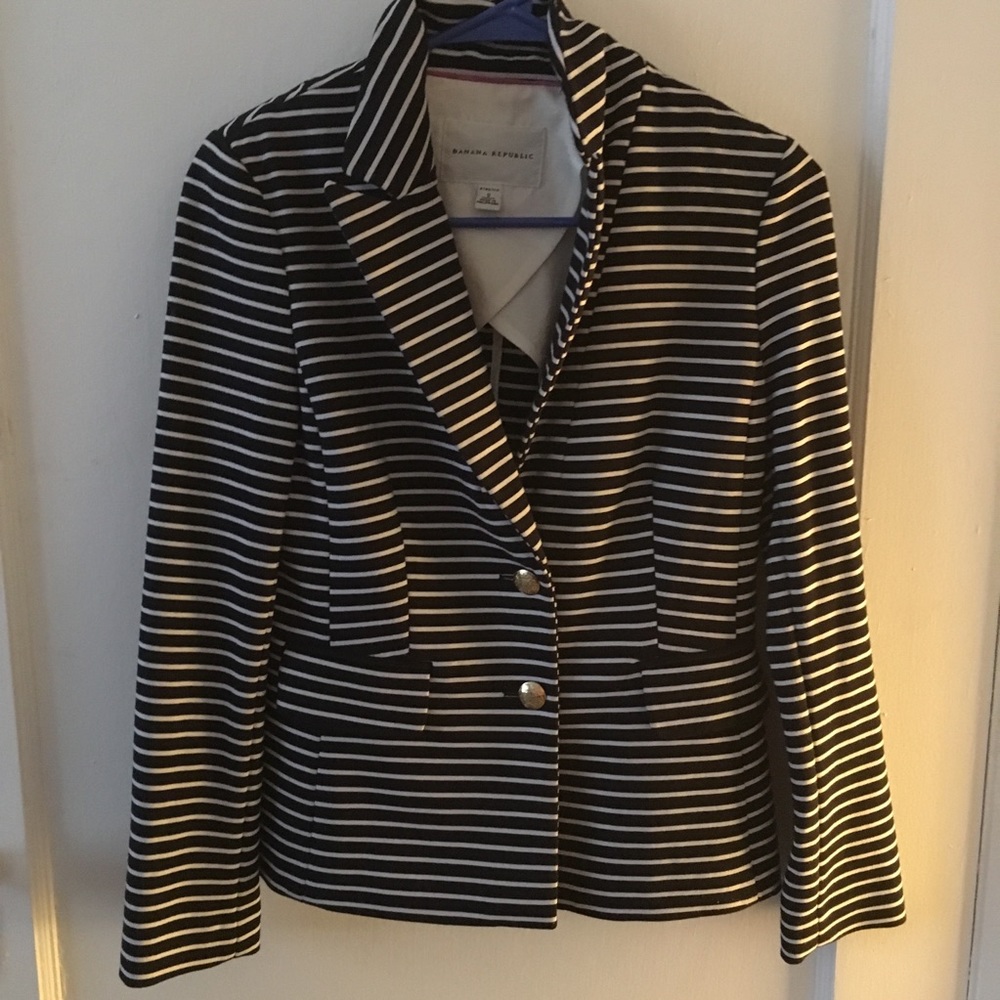 BR navy striped stretch blazer with gold buttons